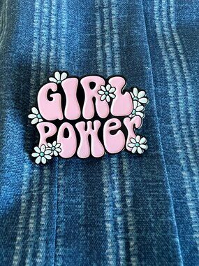 GIRL POWER Pink Flower Enamel Lapel Pin NEW